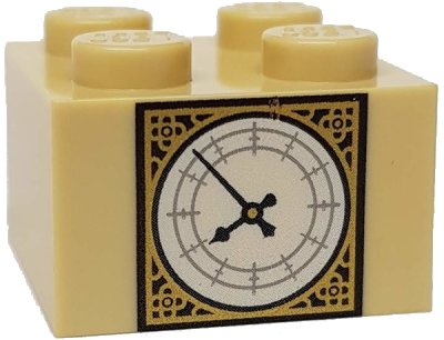 LEGO part Mattone 2 x 2 con Pattern Quadrante Big Ben Orologio Oro e Bianco (3003pb091)