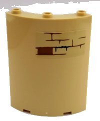 LEGO part Cylinder Quarter 4 x 4 x 6 with Brown Brick Wall Pattern on Upper Right (Sticker) - Set 75954 30562pb055
