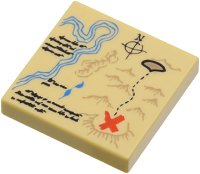 LEGO part Piastrella 2 x 2 con Modello Mappa Fiume, Montagne Marrone Scuro, Scrittura Manuale e 'X' Rosso 3068pb0148