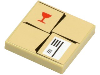 LEGO onderdeel Tile 2 x 2 with Parcel Tan with Red Fragile Goblet Pattern (Sticker) - Set 7734 (3068pb0286)