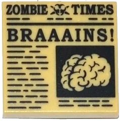 LEGO onderdeel Tile 2 x 2 with Newspaper 'ZOMBIE TIMES' and 'BRAAAINS!' Pattern (3068pb0681)