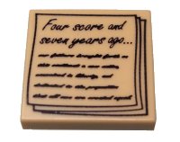 LEGO part Tile 2 x 2 with 'Four score and seven years ago...' Gettysburg Address Pattern 3068pb0825