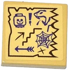 LEGO onderdeel Tile 2 x 2 with Map Arrows, Skull and Snake Heads, Exclamation Mark and Spider Web Pattern (Sticker) - Set 70749 (3068pb0931)