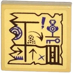 LEGO onderdeel Tile 2 x 2 with Map Arrows, Exclamation Mark, Key and Jail Door Pattern (Sticker) - Set 70749 (3068pb0932)