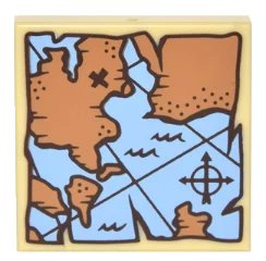 LEGO onderdeel Tile 2 x 2 with Map Treasure with Compass Rose and Dark Brown 'X' Pattern (3068pb1010)