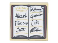 LEGO onderdeel Tile 2 x 2 with Guest Book, 'Visitors', Signatures 'Albert Minnie Jo Diana Clark', and Reddish Brown Cover Pattern 3068pb1887