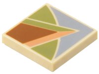 LEGO part Tile 2 x 2 with Dark Orange, Olive Green, Nougat, and Sand Blue Angular Shapes Pattern 3068pb2182