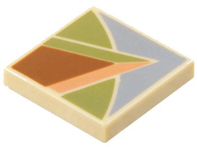 LEGO onderdeel Tile 2 x 2 with Dark Orange, Olive Green, Nougat, and Sand Blue Angular Shapes Pattern (3068pb2182)