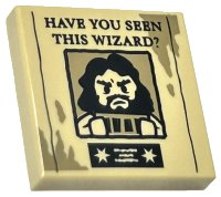 LEGO onderdeel Tile 2 x 2 with Black 'HAVE YOU SEEN THIS WIZARD?' and Sirius Black Minifigure on Wanted Poster with Dark Tan Dirt Marks Pattern 3068pb2286