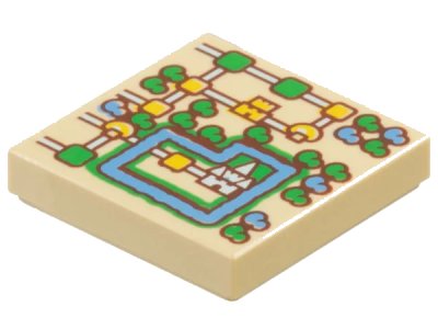 LEGO onderdeel Tile 2 x 2 with Super Mario World Map with Castle and Moat Pattern (3068pb2302)