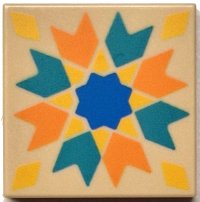 LEGO part Piastrella 2 x 2 con Chevron / Frecce Arancioni e Blu Scuro, Diamanti Gialli e Stella Blu 3068pb2562
