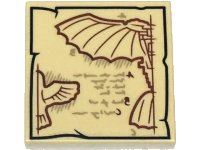 LEGO part Tile 2 x 2 with Black Tattered Edge Border, Dark Tan Writing, Dark Red Bird Wing and Flying Machine Blueprint Pattern 3068pb2563
