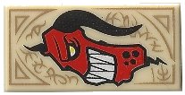 LEGO part Baldosa 1 x 2 con Marcas Bronceado Oscuro y Cabeza de Monstruo Rojo con Dientes Afilados Blancos y Patrón Cuerno Negro (Nexo Knights Libro de Monstruos) (3069pb0463)