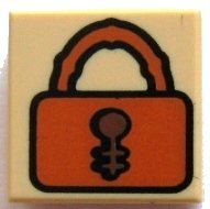 LEGO part Tile 1 x 1 with Dark Orange Padlock with Reddish Brown Keyhole Pattern 3070pb007