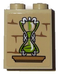 LEGO part Stein 1 x 2 x 2 mit Inside Stud Holder mit Medium Nougat Regal und Mörtel, Lime und Silber Sanduhr Muster (Aufkleber) - Set 75969 3245cpb177