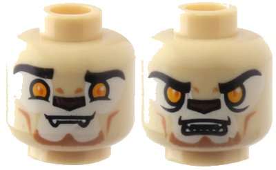 LEGO onderdeel Minifigure, Head Dual Sided Alien Chima Lion with Orange Eyes, Brown Nose, Teeth, Closed Mouth / Open Mouth Pattern (Lennox) (3626pb0863)