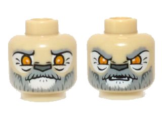 LEGO onderdeel Minifigure, Head Dual Sided Alien Chima Lion with Orange Eyes and Gray and White Beard, Closed Mouth / Open Mouth Pattern (Lagravis) (3626pb0969)