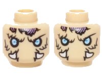 LEGO onderdeel Minifigure, Head Dual Sided Alien Chima Mammoth Bright Light Blue Eyes, Medium Lavender Patches, Tusks, Neutral / Stern Pattern (Mottrot) 3626pb1157