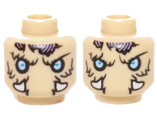 LEGO onderdeel Minifigure, Head Dual Sided Alien Chima Mammoth Bright Light Blue Eyes, Medium Lavender Patches, Tusks, Neutral / Stern Pattern (Mottrot) (3626pb1157)