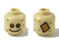 LEGO part Minifigure, Head Dark Tan Scuff Marks, Bright Light Orange and Medium Nougat Button Eyes, Stitched Mouth (Scarecrow) Pattern - Hollow Stud 3626pb2289