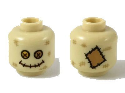 LEGO onderdeel Minifigure, Head Dark Tan Scuff Marks, Bright Light Orange and Medium Nougat Button Eyes, Stitched Mouth (Scarecrow) Pattern - Hollow Stud (3626pb2289)