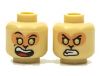 LEGO onderdeel Minifigure, Head Dual Sided Alien Black Eyebrows, Nougat Face, Gold Eyes, Wide Open Mouth Smile with Top Teeth and Red Tongue / Angry Bared Teeth Pattern - Hollow Stud 3626pb2642