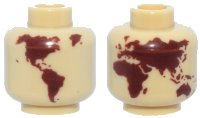LEGO onderdeel Minifigure, Head without Face with Reddish Brown Globe World Map with Japan and Hawaii Pattern - Hollow Stud 3626pb2892