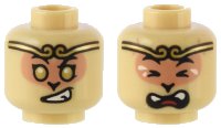 LEGO part Minifigure, Head Dual Sided Alien Black Eyebrows, Nougat Face, Headband, Gold Eyes and Lopsided Smirk with Teeth / Crying Closed Eyes with Tears and Open Mouth with Red Tongue Pattern - Hollow Stud 3626pb3209