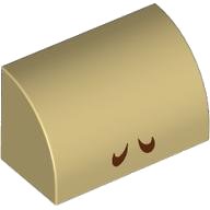 LEGO part Slope, Curved 1 x 2 with 2 Reddish Brown Curved Lines Pattern (Super Mario Cranky Kong / Diddy Kong / Dixie Kong Nostrils) 37352pb030