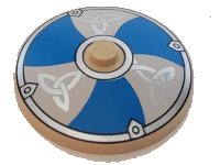 LEGO part Dish 4 x 4 Inverted (Radar) with Solid Stud with Viking Shield Blue / White Sections and Silver Ornament Pattern 3960pb012
