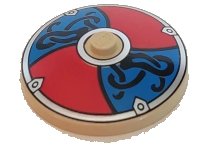 LEGO part Dish 4 x 4 Inverted (Radar) with Solid Stud with Viking Shield Red / Blue with Black Ornament Pattern 3960pb016