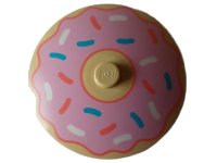 LEGO part Dish 4 x 4 Inverted (Radar) with Solid Stud with Donut / Doughnut with Bright Pink Frosting and Coral, Dark Azure, and White Sprinkles Pattern 3960pb073