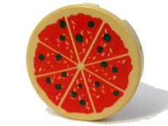 LEGO part Tile, Round 2 x 2 with Pizza Pattern (4150p02)