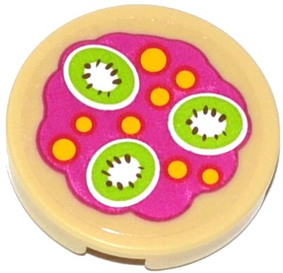 LEGO onderdeel Tile, Round 2 x 2 with Yellow Spots and 3 Kiwi Fruit Slices Pattern (Sticker) - Set 41033 (4150pb161)