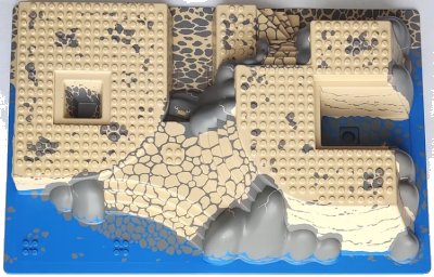 LEGO onderdeel Baseplate, Raised 32 x 48 x 6 with Front and Back Steps with Rocks / Water / Sand Pattern (44510pb03)