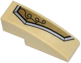 LEGO part Slope, Curved 3 x 1 with Gold and Silver Armor Plate with 3 Black Swirls Pattern Model Right Side (Sticker) - Set 70123 (50950pb069r)