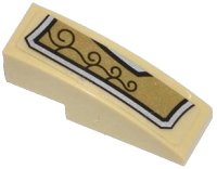 LEGO part Slope, Curved 3 x 1 with Gold and Silver Armor Plate with 4 Black Swirls Pattern Model Left Side (Sticker) - Set 70123 50950pb070l