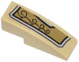 LEGO part Slope, Curved 3 x 1 with Gold and Silver Armor Plate with 4 Black Swirls Pattern Model Left Side (Sticker) - Set 70123 (50950pb070l)
