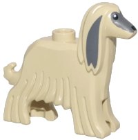 LEGO onderdeel Dog, Afghan Hound with Dark Bluish Gray Face and Ears, Black Eyes and Nose, and White Pupils Pattern 5189pb01
