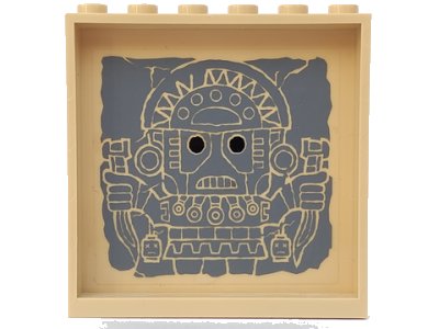 LEGO onderdeel Panel 1 x 6 x 5 with Aztec Figure with Spiky Headdress and Knives on Dark Bluish Gray Stone Pattern on Inside (Sticker) - Set 7627 (59349pb045)