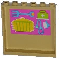 LEGO part Panel 1 x 6 x 5 with Hay, Pitchfork, First Aid Kit, Stethoscope and Brush Pattern on Inside (Sticker) - Set 3188 (59349pb066)