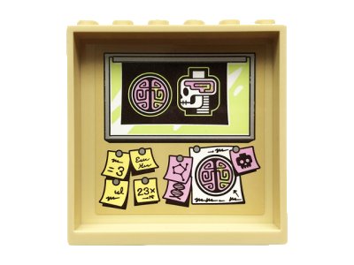 LEGO onderdeel Panel 1 x 6 x 5 with Minifigure Head and Brain X-Ray and Pinned Sticky Notes Pattern on Inside (Sticker) - Set 70418 (59349pb171)