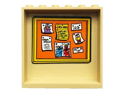 LEGO onderdeel Panel 1 x 6 x 5 with Orange Bulletin Board with Pictures, '123', 'DEAR IVAN' and 'TO DO' Pattern on Inside (Sticker) - Set 21324 (59349pb203)