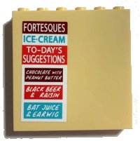 LEGO part Panel 1 x 6 x 5 with 'FORTESQUES', 'ICE-CREAM', 'TO-DAY'S SUGGESTIONS', and Flavors Pattern (Sticker) - Set 75978 59349pb245