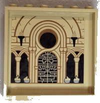 LEGO part Panel 1 x 6 x 5 with Torches, Bricks, Arches, Doorway and Fires Pattern on Inside (Sticker) - Set 71043 59349pb262