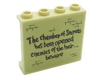 LEGO part Panel 1 x 4 x 3 with Side Supports - Hollow Studs with 'The chamber of Secrets has been opened enemies of the heir... beware' and Bricks Pattern (Sticker) - Set 71043 60581pb184