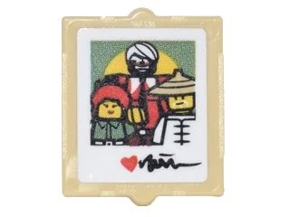 LEGO onderdeel Glass for Window 1 x 2 x 2 Flat Front with Photo with Garmadon, Misako, Sensei Wu, Red Heart and Signature Pattern (Sticker) - Set 70620 (60601pb015)