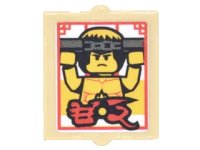 LEGO part Glass for Window 1 x 2 x 2 Flat Front with Photo with Shirtless Ninja Holding Nunchucks, Red Border and Ninjago Logogram 'ED' Pattern (Sticker) - Set 70620 60601pb016
