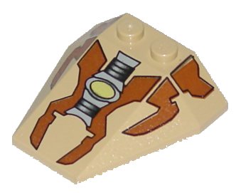 LEGO part Wedge 4 x 4 Triple without Stud Notches with Brown Panels, Gray Machinery, Lime Light Pattern (6069px1)