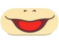 LEGO part Tile, Round 2 x 4 Oval with Dark Brown Nostrils and Wide Open Mouth Smile with Red Tongue Pattern (Super Mario Lemmy Lower Face) 66857pb034